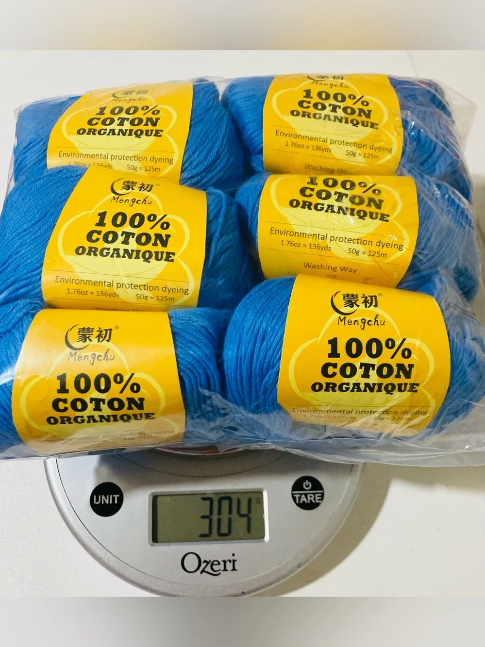 NWT 6 Mengchu 100% Organic Cotton Yarn Color: Ocean Blue ~48g ea 10 oz total